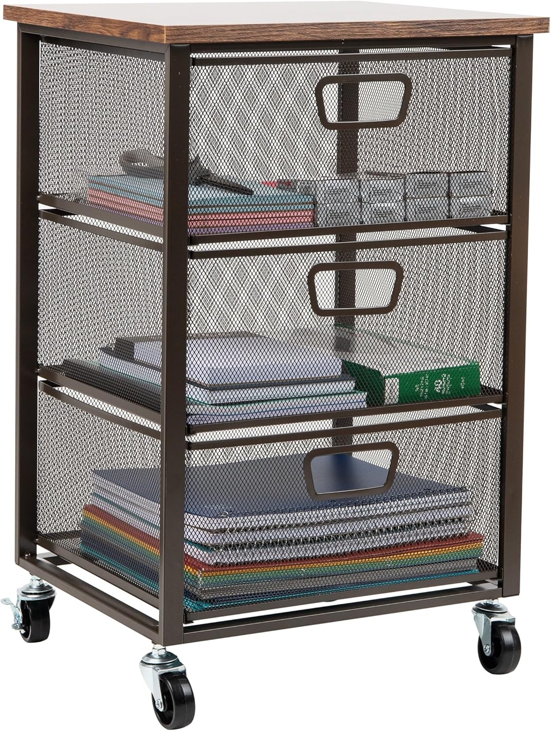 Mind Reader Cart with Drawers, Laundry Organizer, Storage, Bathroom, Kitchen, Metal Mesh, 15.75L x 13W x 24.25H, Black