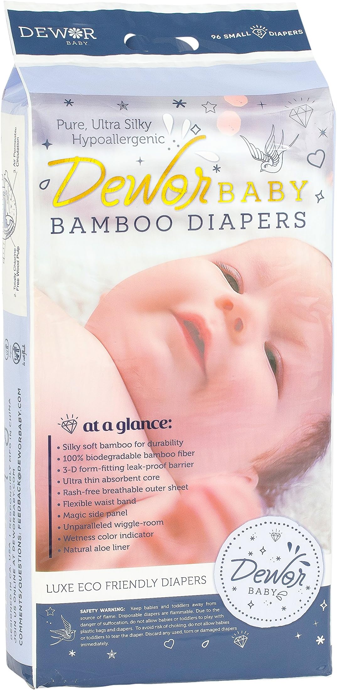 Premium Bamboo Disposable Diapers, Small (6-16 lbs), 96 Count