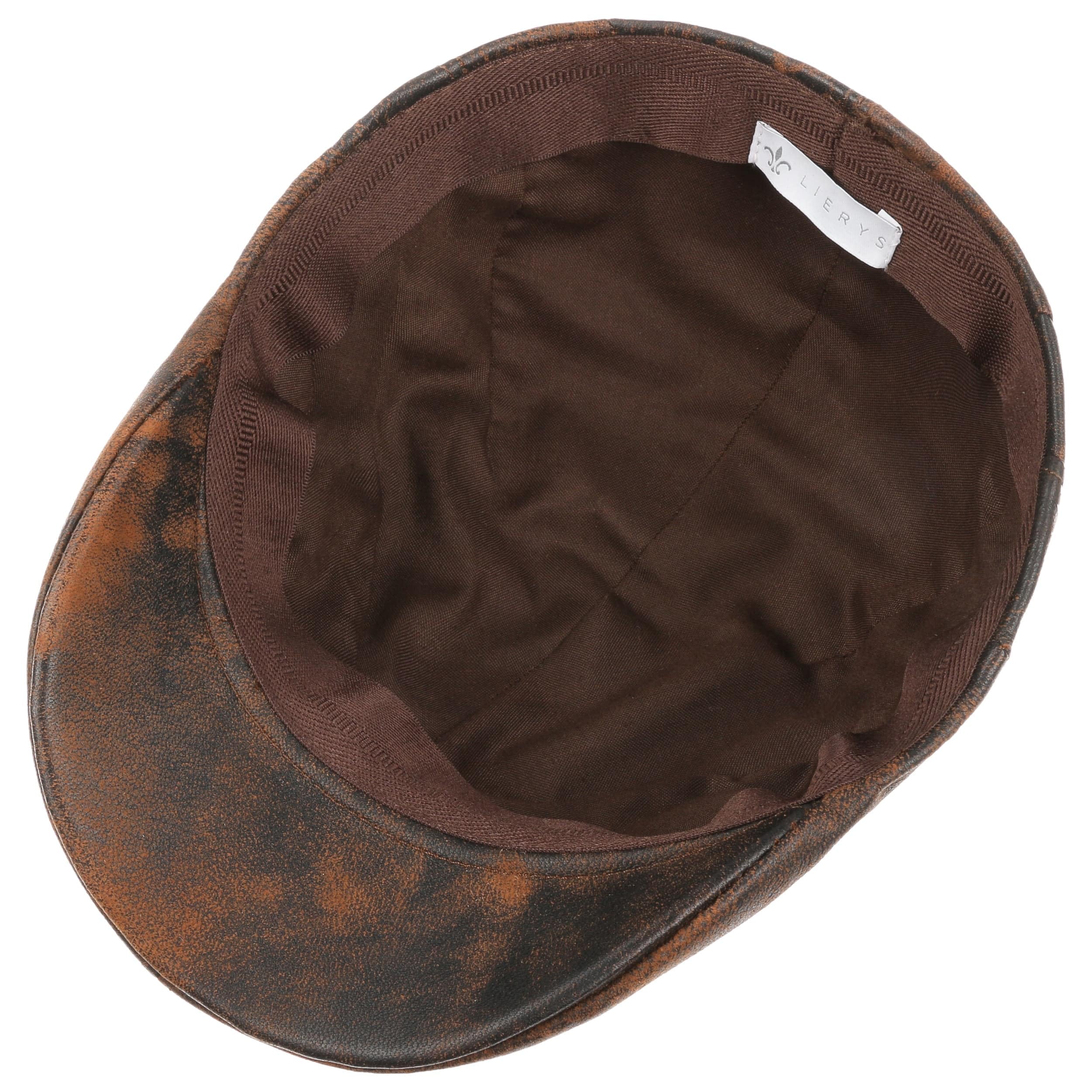 LIERYS Leder Flatcap Herren Made in Italy Schirmmütze mit Baumwollfutter Ledercap Used-Look Sommer Winter