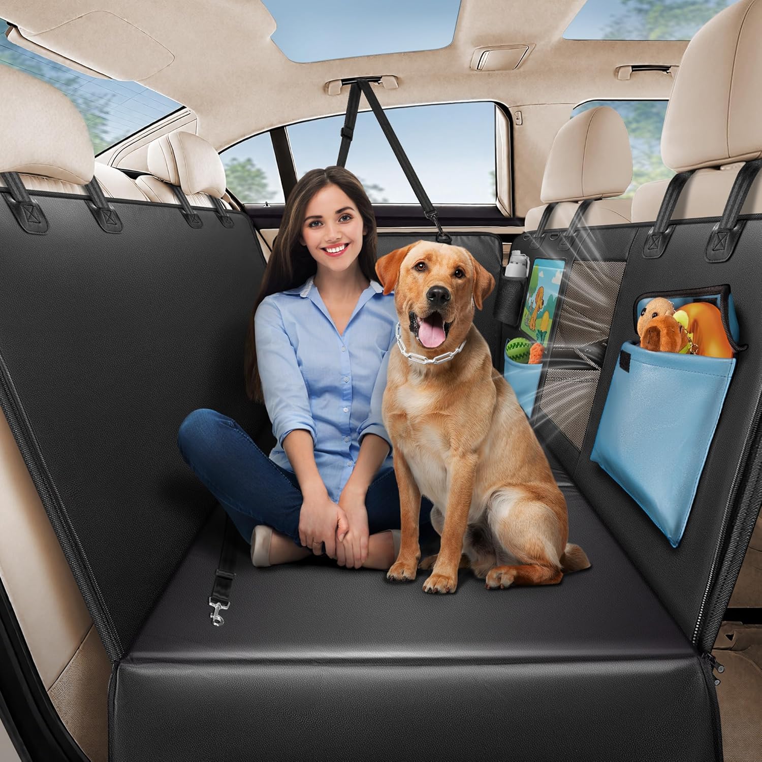 Back Seat Pet Cover for Dogs 59", Upgraded PU Leather Back Seat Extender with Hard Bottom Holds 400LBS, Waterproof Anti-Scratch, Dog Backseat Cover for Cars, SUV & Small Truck XL
