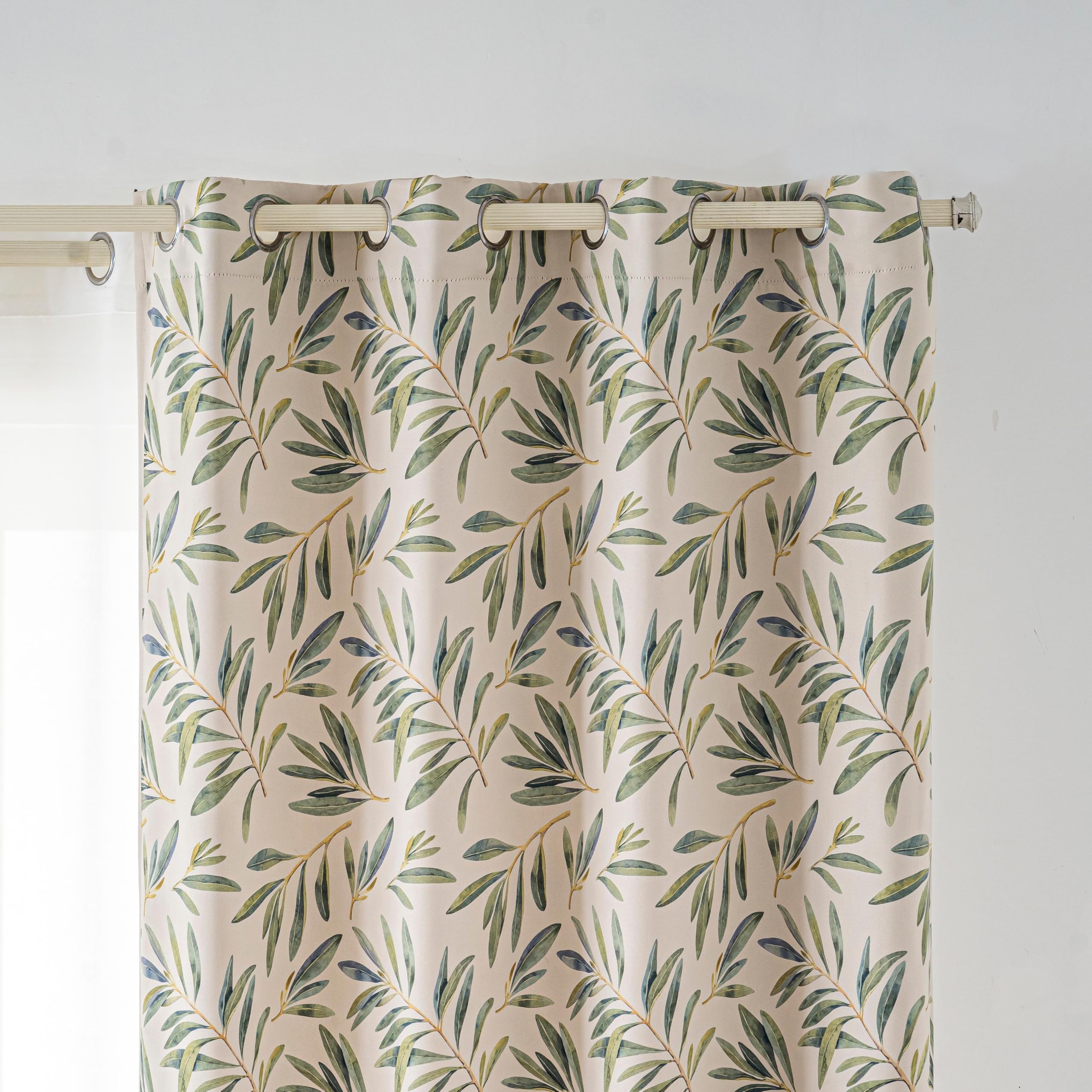 Green Botanical Leaf Blackout Curtains 72 Inch Length
