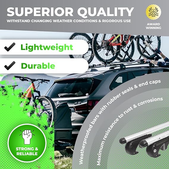 Aluminium Lockable Roof Rail Railing Rack Bars Compatible For Cars With Raised Roof Rails - TUV/GS Tested (1.35 Meters)