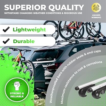 Aluminium Lockable Roof Rail Railing Rack Bars Compatible For Cars With Raised Roof Rails - TUV/GS Tested (1.35 Meters)