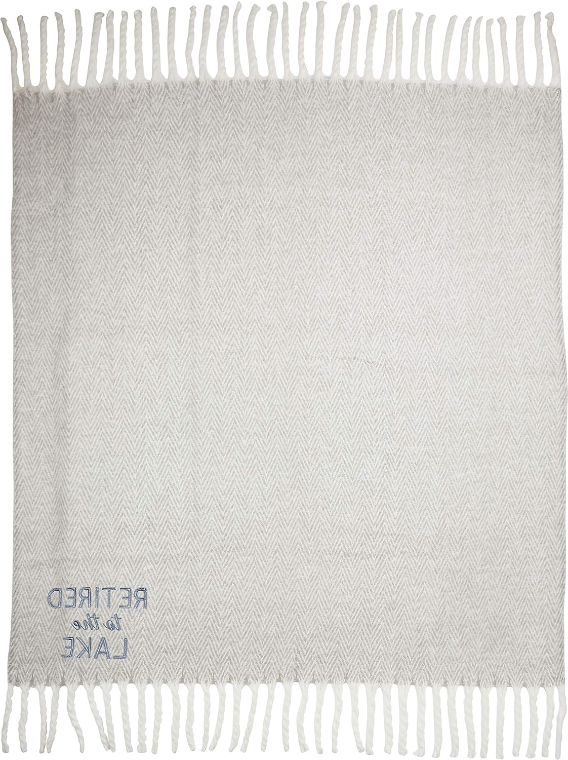 Retired to The Lake - Blue 50x60 Inch Embroidered Text Throw Blanket Retirement Gift