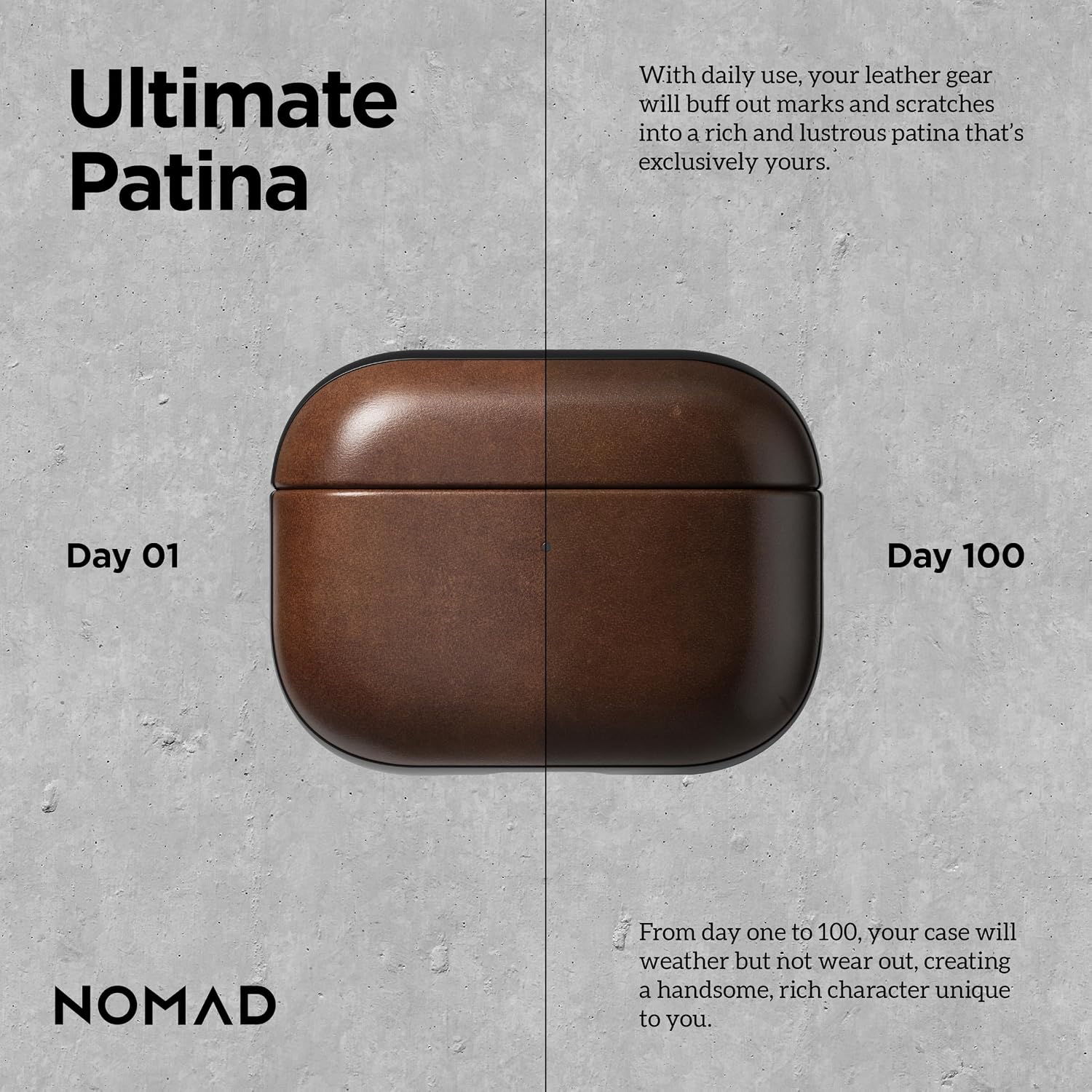 Nomad Airpods Pro 3 Case in Rustic Brown Horween Leather, AirPods Pro 3rd gen Case Cover, Compatible with AirPods Pro Case 3rd, Case Cover, Qi and MagSafe Charging