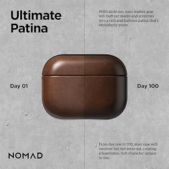 Nomad Airpods Pro 3 Case in Rustic Brown Horween Leather, AirPods Pro 3rd gen Case Cover, Compatible with AirPods Pro Case 3rd, Case Cover, Qi and MagSafe Charging
