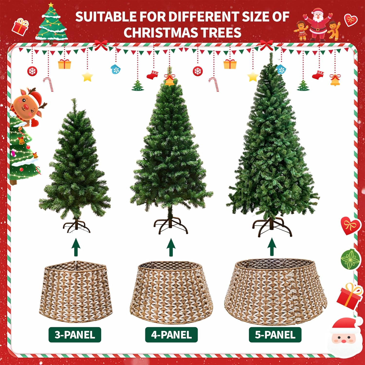 27'' Christmas Tree Collar Handmade Xmas Tree Basket Base Cover Woven Rustic Farmhouse Tree Collars Holiday Tree Ring for Christmas Home Decorations