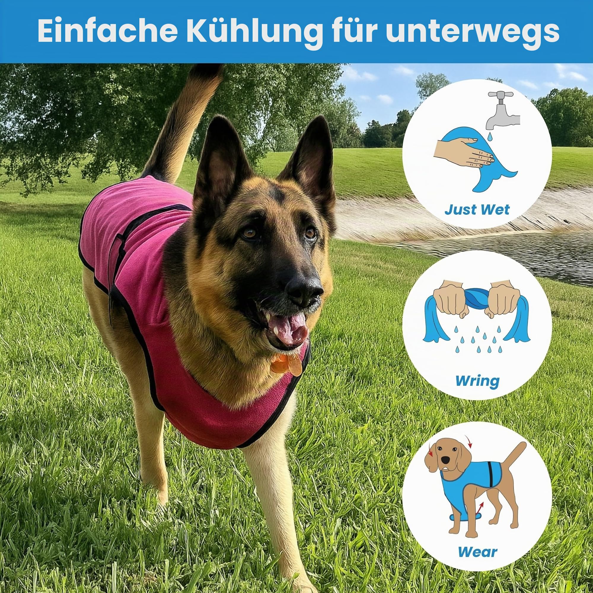 Kühlweste für Hunde, leichte Jacke mit verdunstender Kühl-Mikrofaser-Technologie, UV-Schutz-Shirt für Strand, Größe für kleine, mittelgroße und große Hunde (L, Dunkelblau)