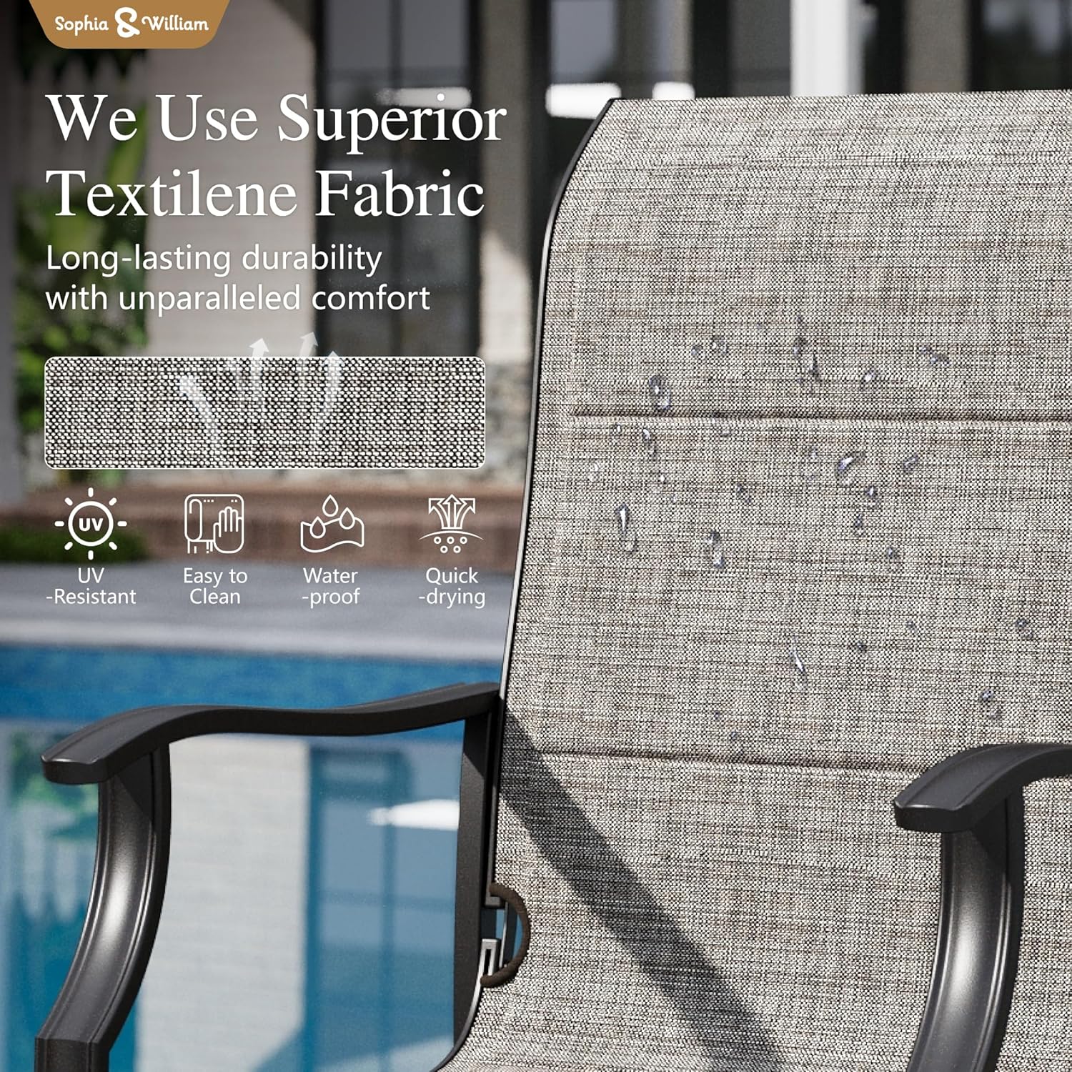 Sophia & William Patio Chairs (Set of 2) - High Back Metal Outdoor Dining Chairs with Quick-Dry Textilene Fabric, 350lb Weight Capacity