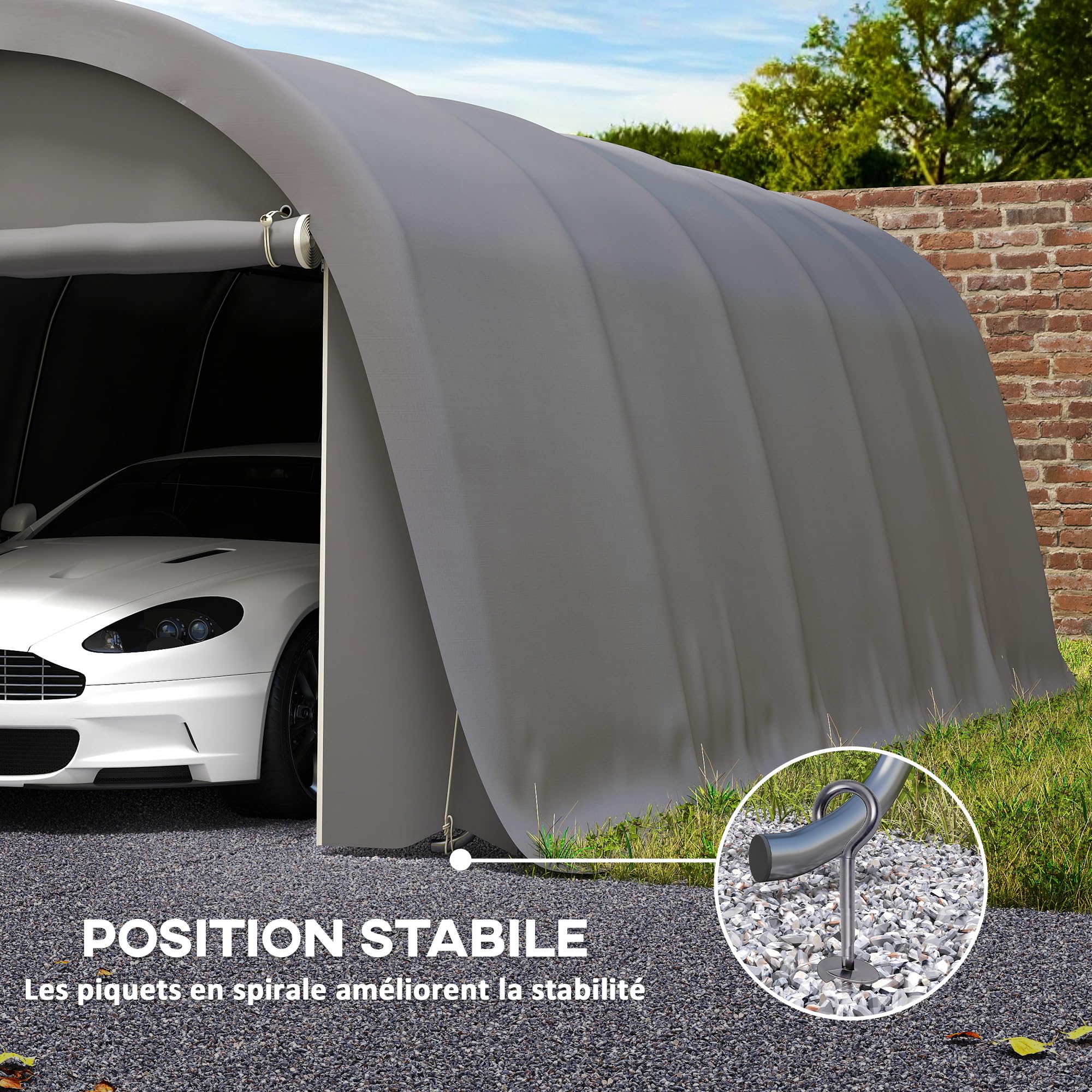 Outsunny Carport Tente de Garage 3,6 x 7,2 m, abri Voiture extérieur, Tente de Stockage avec parois latérales Amovibles et Grande Porte Roulante, carport pour Voiture, Camion, Bateau, Gris foncé