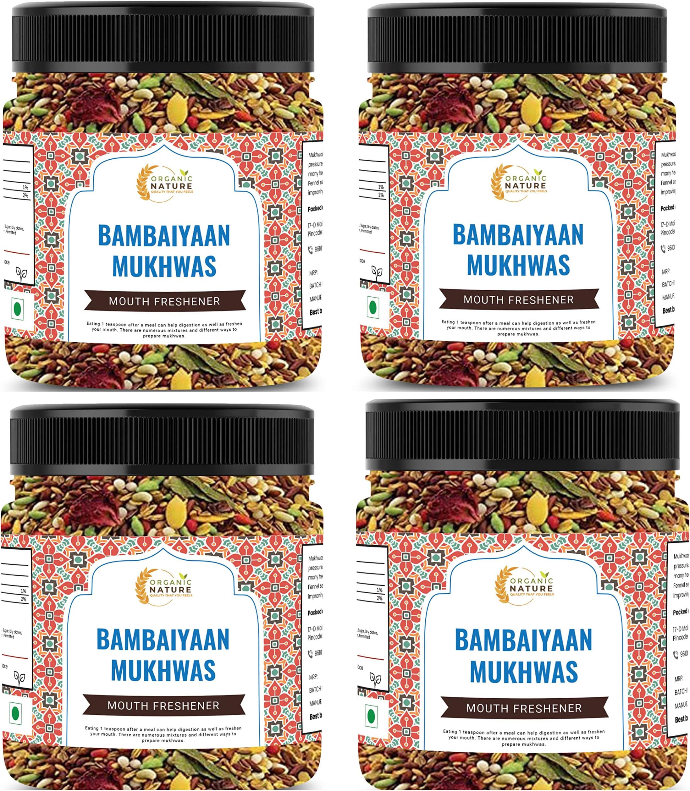 Organic Nature Homemade Bambaiya Mukhwas Mouth Freshener (Jar Pack) (1200 Grams (Pack of 4 of 300 Grams))