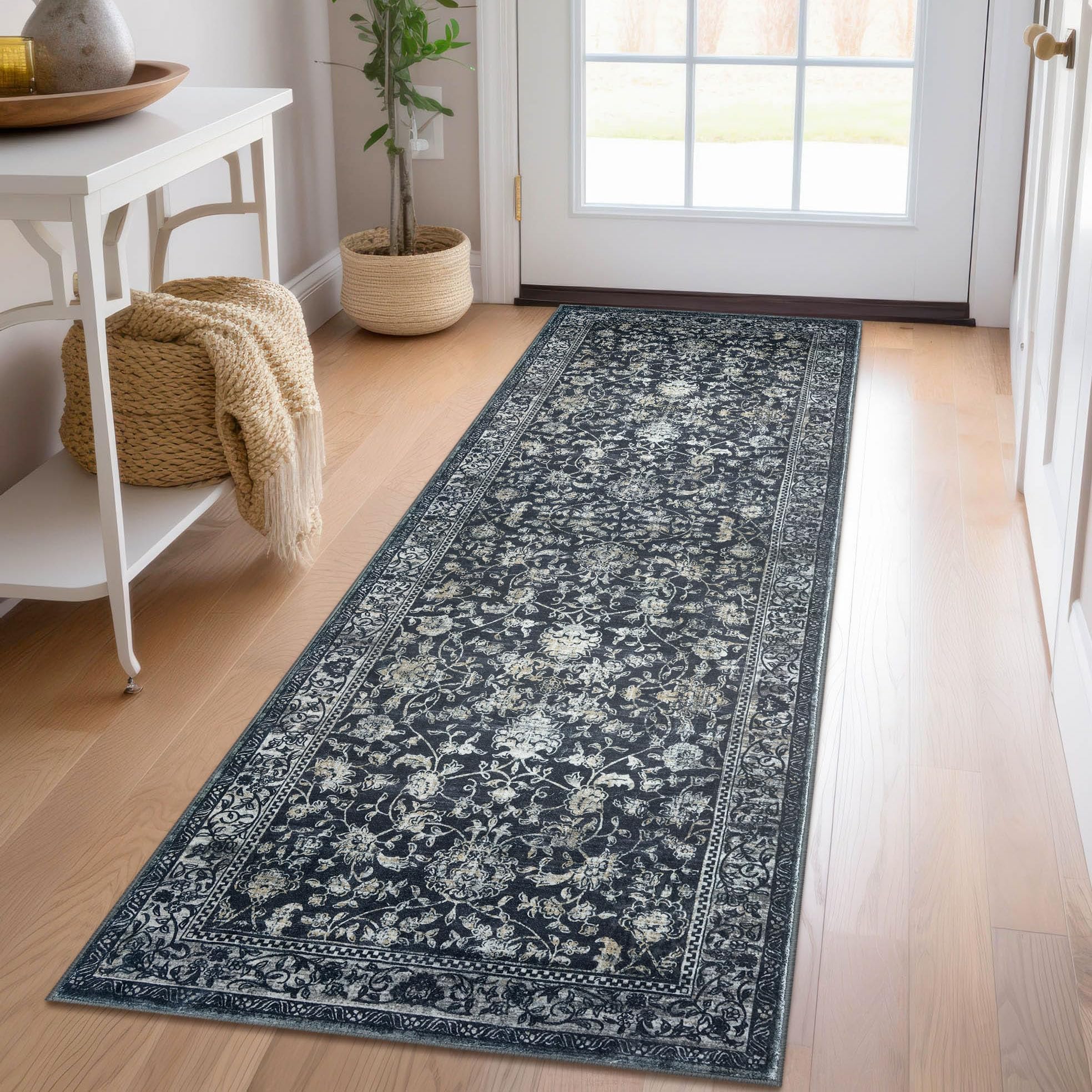KILOCOCO Hallway Runner 2x6 Rug Runner Printed Vintage Floral Washable Kitchen Runners Non-slip Rubber Backed Runners for Hallways Laundry Room
