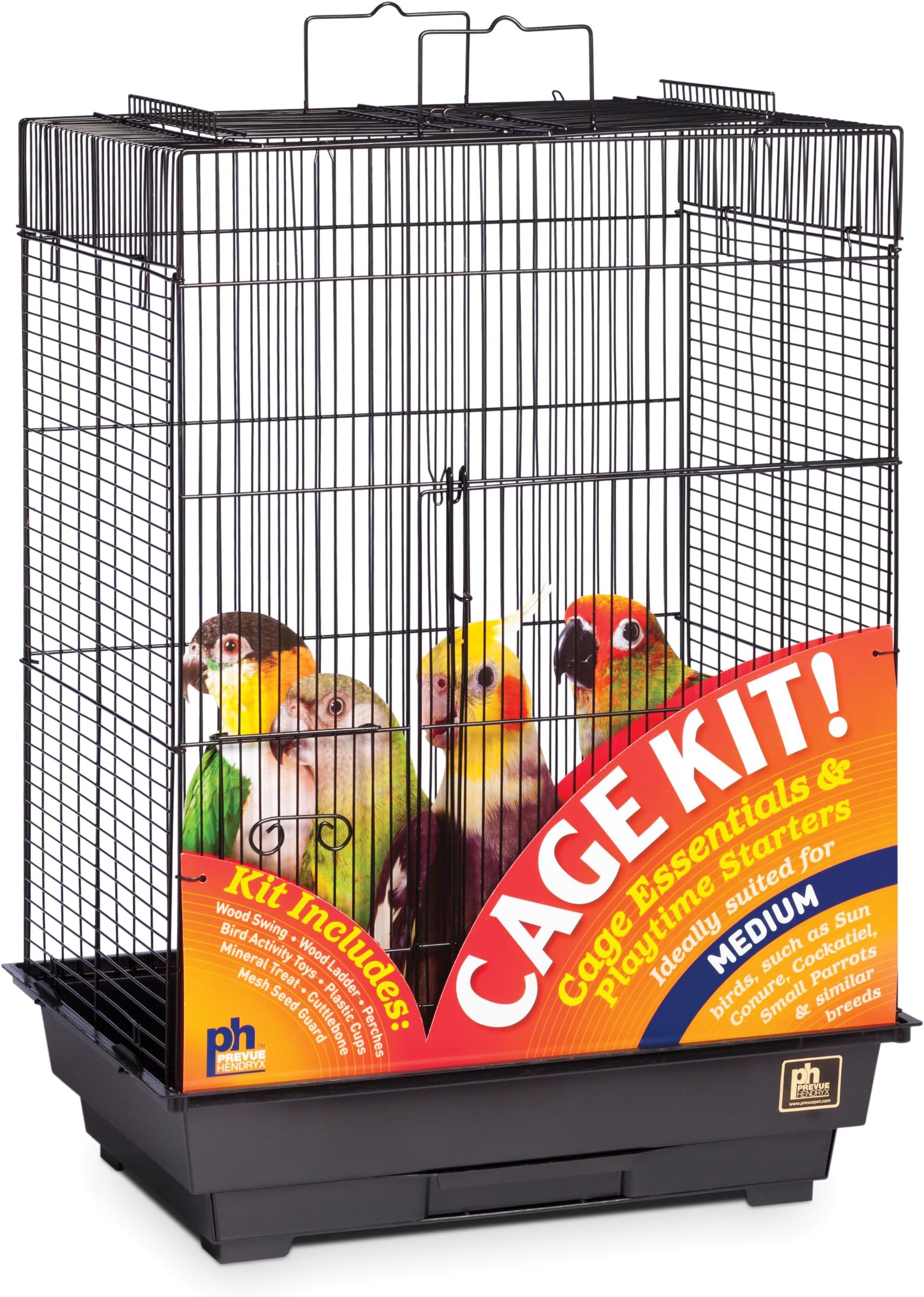 Square Roof Bird Cage Kit - Ideal for Small Birds, Stand Compatible Enclosure, Simple Cage Assembly, Easy to Clean and Maintain - Black