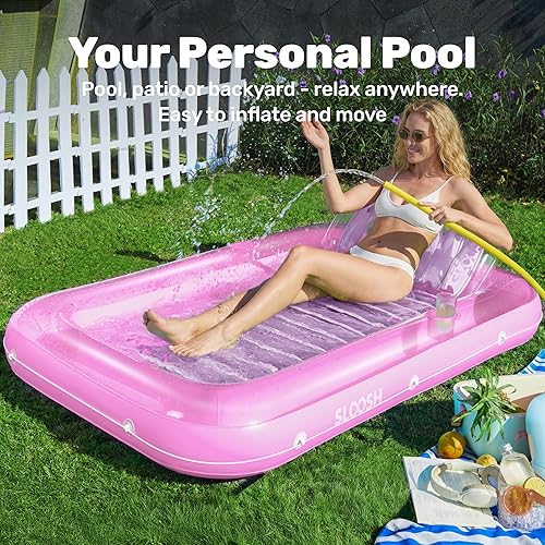 Miniatura 3 de Flotador inflable para piscina de bronceado Sloosh, 70" x 46" flotadores de piscina, tamaño adulto con almohada, 4 en 1 balsa de baño de bronceado,