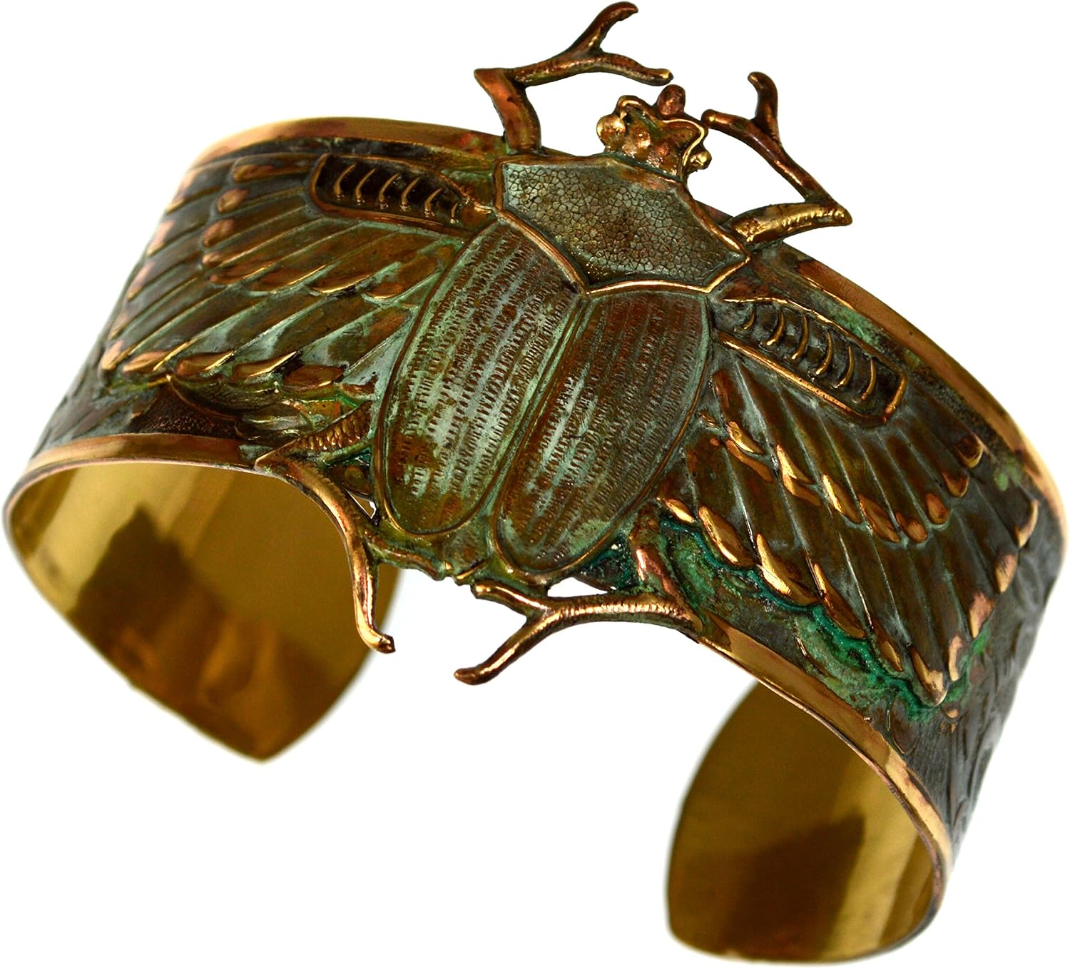 Elaine Coyne Patina Egyptian Motif Classic Scarab Wearable Art Cuff Bracelet