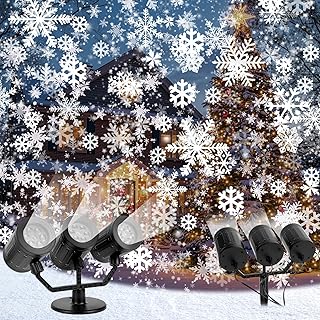Charmofun Projektor Weihnachts Aussen, 3-Kopf Dynamische LED Schneeflocke Projektor 360°Rotierende mit Timer, Wasserdicht, Weihnachtsbeleuchtung außen für Garten Fenster Wand Party Weihnachtsdeko