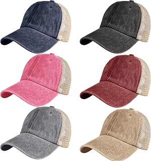 6 Pack Vintage Washed Baseball Cap Cotton Adjuatable Distressed Baseball Hat Mesh Plain Ball Caps for Adult Men Women