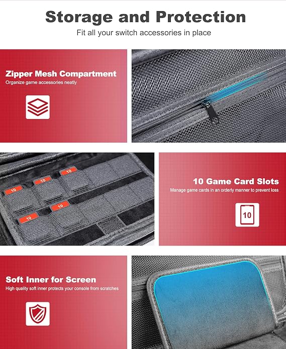 Carrying Case For Nintendo Switch Console, Large Capacity, Protective Hard Shell Travel Case, For Switch&Switch2&Lite&OLED Model,Storage For 10 Game Card Slot and Switch Console and Accessories