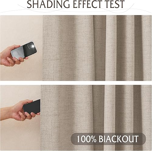 Miniatura 5 de RYB HOME Cortinas opacas con textura de lino 100% para dormitorio, cortinas aislantes de ahorro de energía para sala de estar, comedor, patio,