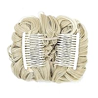 Vista 3 de SWACC Extensión de Moño de Cabello Rizado Corto y Desordenado, Peines de Cabello Fáciles de Estirar, Extensión de Cola de Caballo con Clip, Coletero