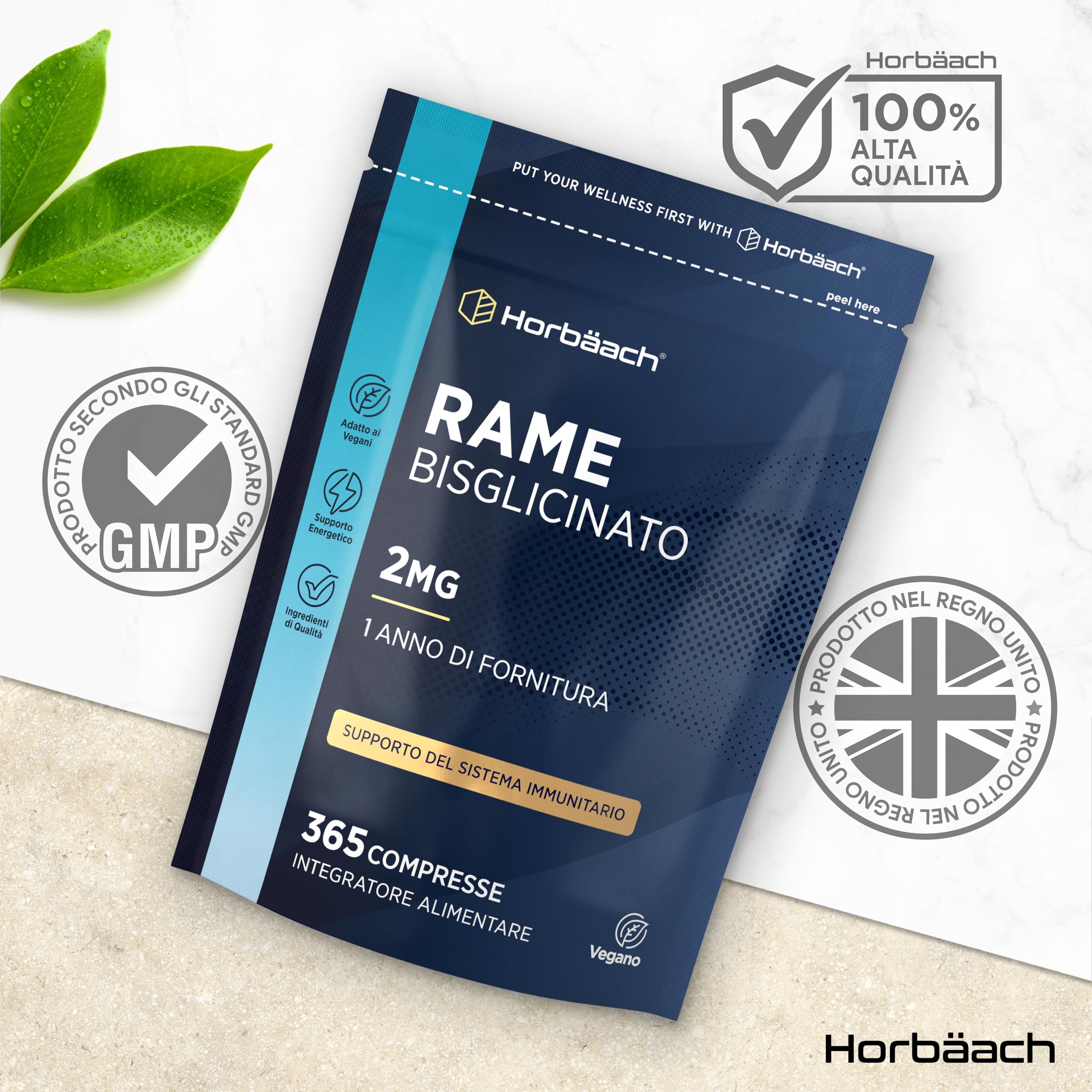 Rame Integratore 2mg | 365 Compresse Vegane per 1 Anno | Alternativa a Rame Integratore Capsule | Integratore Alimentare ad Alto Dosaggio | Chelated Copper Supplement | di Horbaach