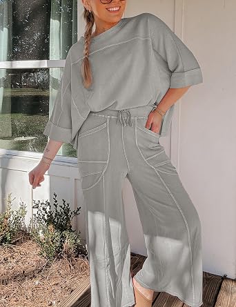 Women Summer 2 Piece Lounge Sets Oversized T-shirt Wide Leg Pants