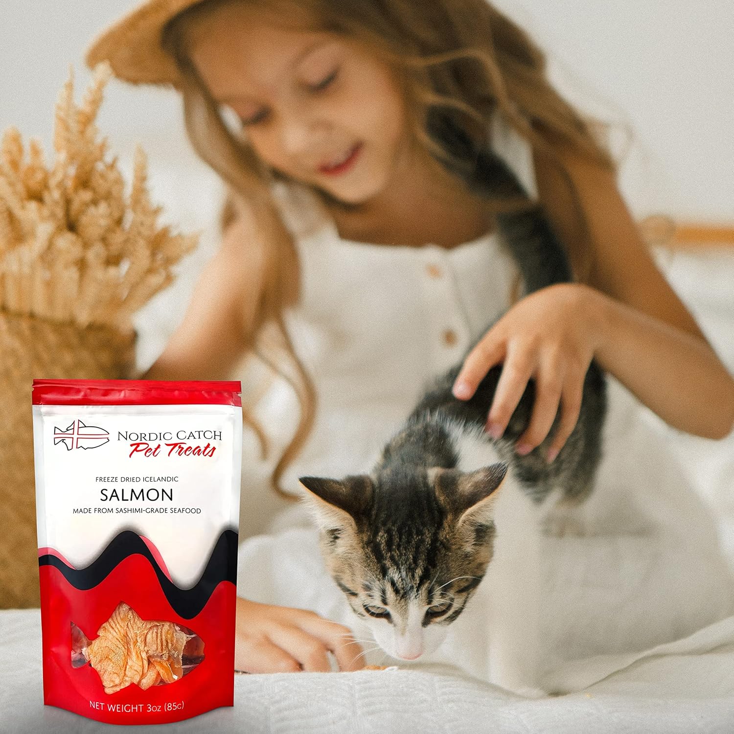 Nordic Catch Freeze Dried Fish Pet Treats from Iceland - Pure, All Natural Seafood Snacks for Dogs, Cats and Other Pets - Human Safe Ingredients, Made from Sashimi Grade Seafood - Salmon
