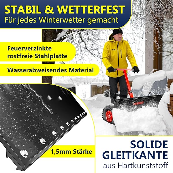 MASKO® Pelle à Neige sur Roues réglable en Hauteur – 5 Positions de Hauteur réglable – Pelle à Neige pour Le Dos – Pelle à Neige – Hauteur de Travail : 42 cm, Pliable pour économiser de l'espace - 5