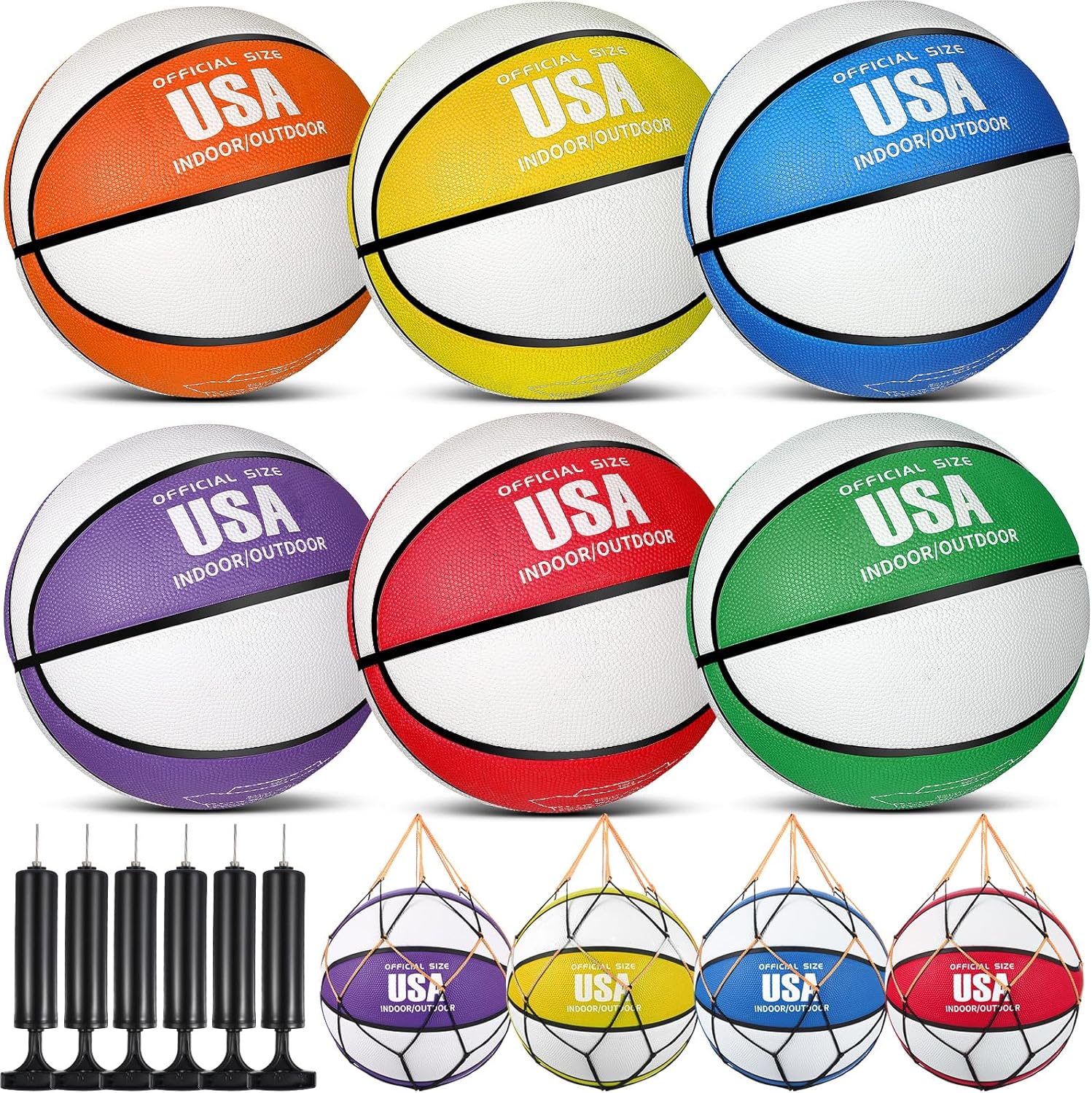 6 Pcs Operation Christmas Rubber Basketball Bulk Official Size Basketball with Pump Indoor Outdoor Training Streetball Sports Gift Kids Teens Adults Charity Donation