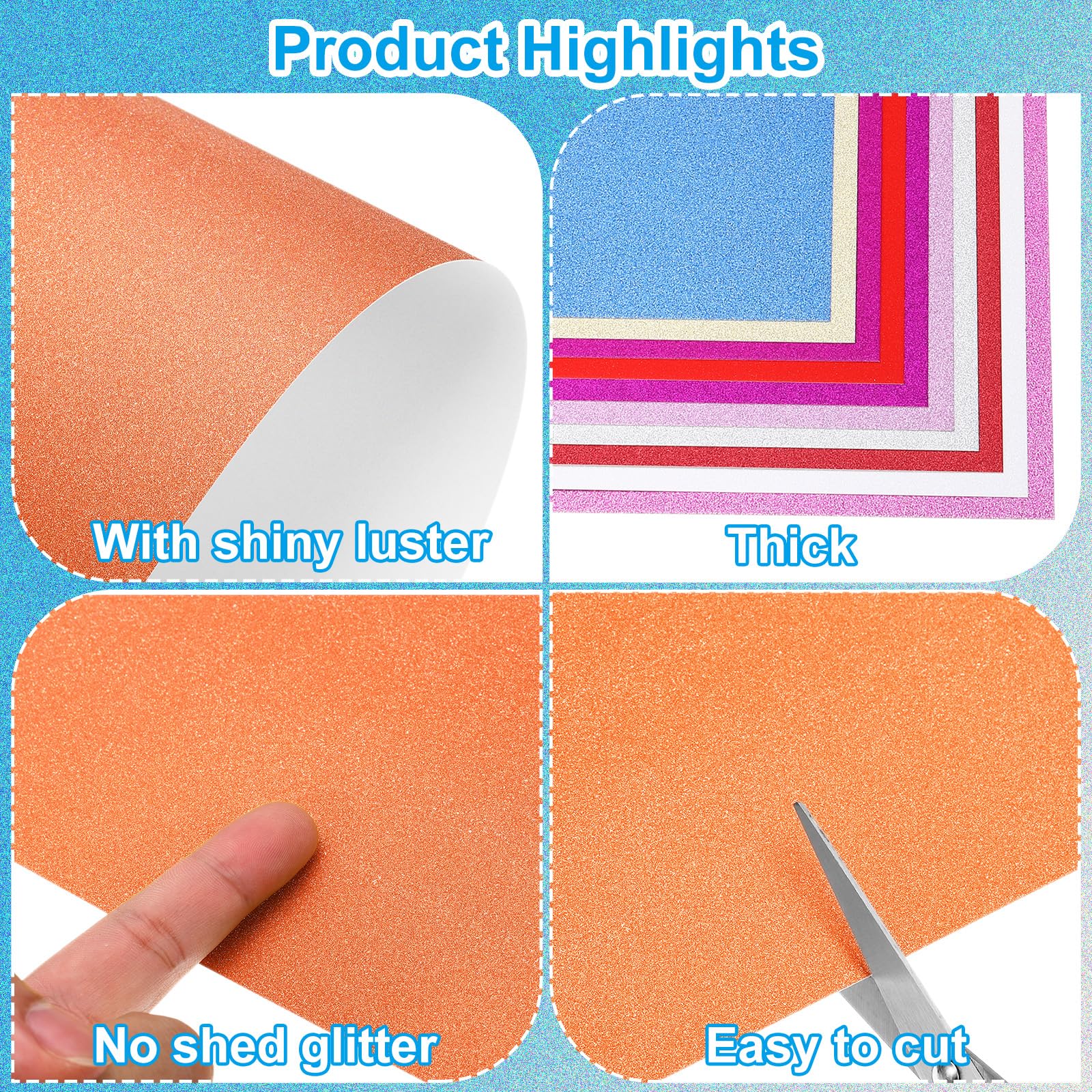PATIKIL Orange Glitter Cardstock Paper, A4 10 Sheets, 250gsm, Sparkly, DIY Art Projects, Wedding Party - Image 3