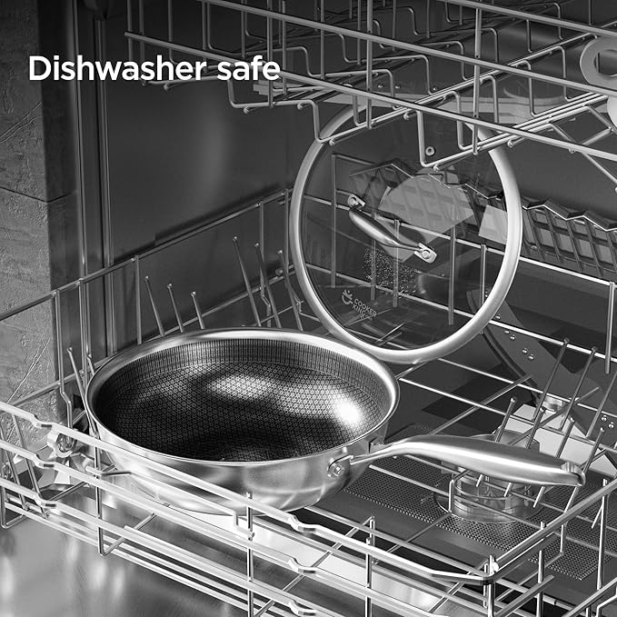 Wok de acero inoxidable híbrido de 12 pulgadas con tapa, antiadherente miniatura 8
