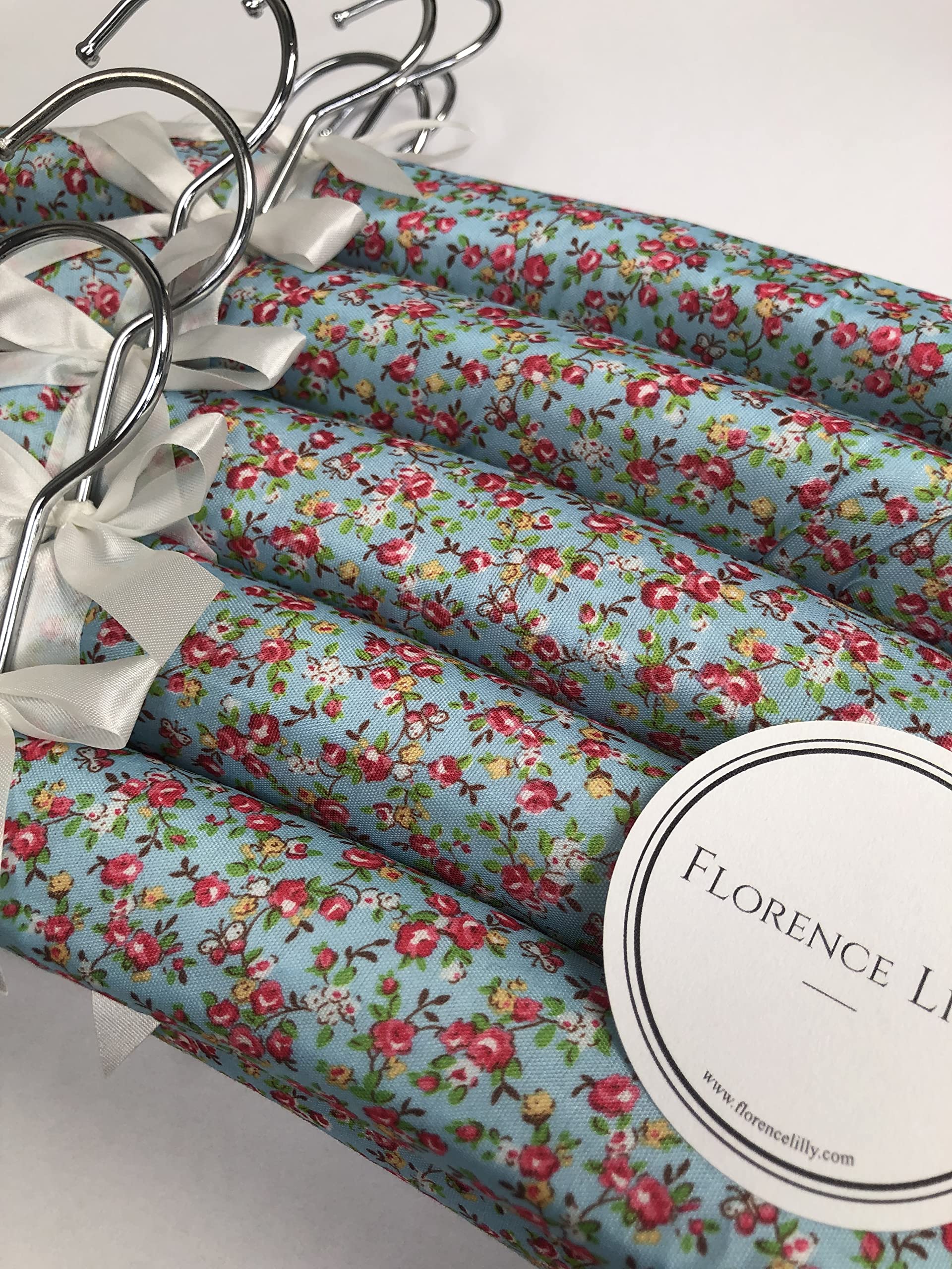 Pack of 10 Quality Padded Clothes Hangers ~ Several Patterns to choose from .. (Florence Blue)