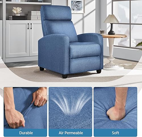 Miniatura 8 de Yaheetech Silla reclinable de tela, sofá individual ergonómico ajustable con cojín de asiento más grueso, asiento moderno de cine en casa para sala