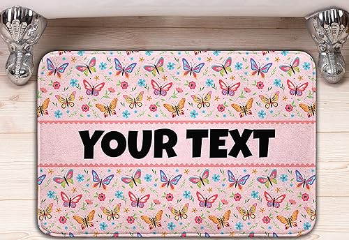 Tapete de baño personalizado con mariposas regalo de cumpleaños o regalo de vacaciones para niñas niños niños 18 x 30 pulgadas diseño vibrante de