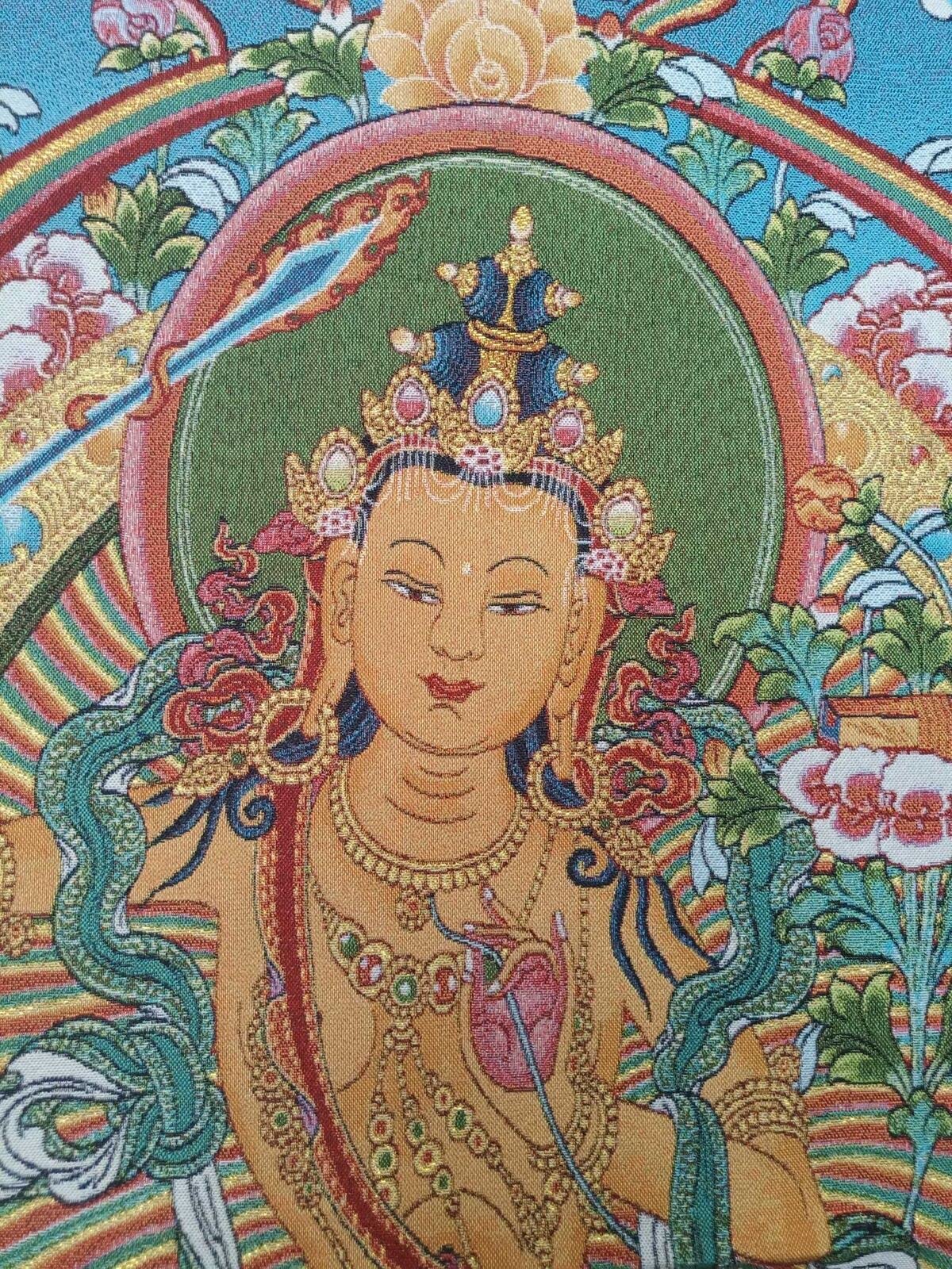 Thangka Silk Embroidey Tibetan Buddhism Manjusri Bodhisattva Guanyin Fengshui Wall Hanging for Home Decor Tapestry Meditation