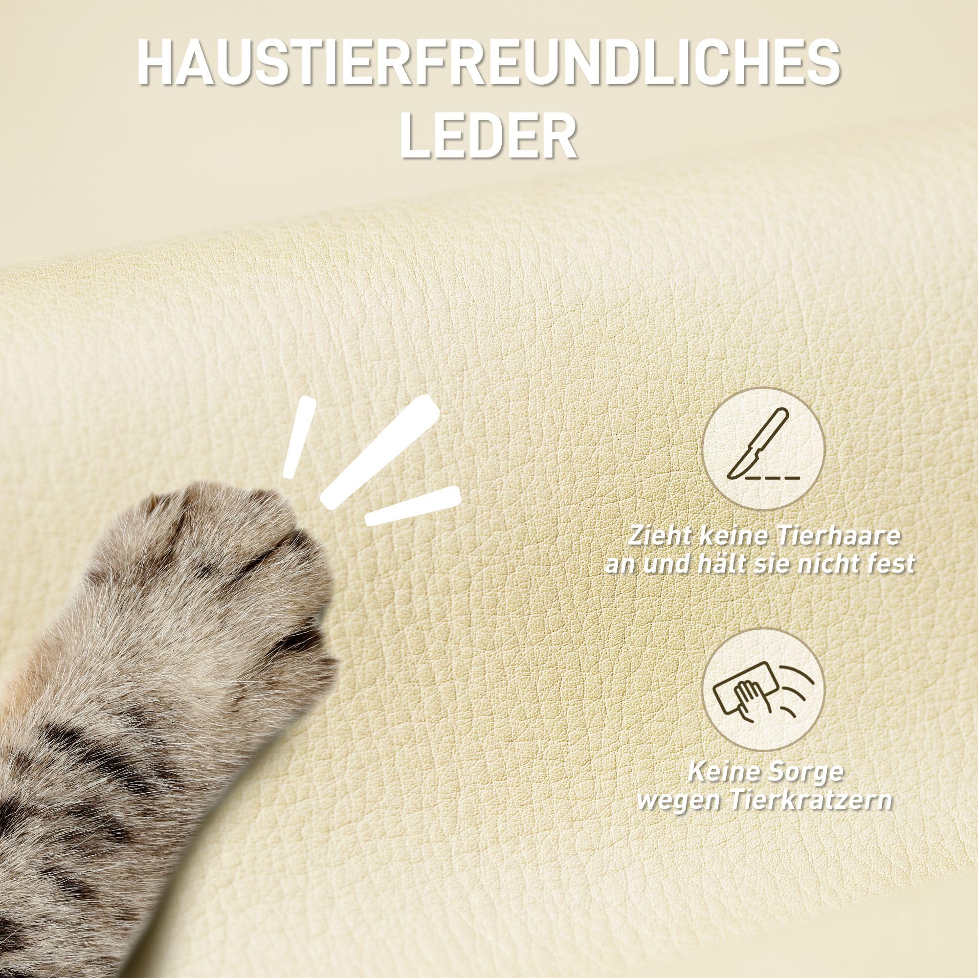 HOMCOM Bürostuhl Ergonomischer Schreibtischstuhl mit Fußstütze, Beige | Verstellbare Rückenlehne, Höhenverstellbarer Drehstuhl, Tierfreundlich Kunstleder, Doppel Gepolstert, Computerstuhl
