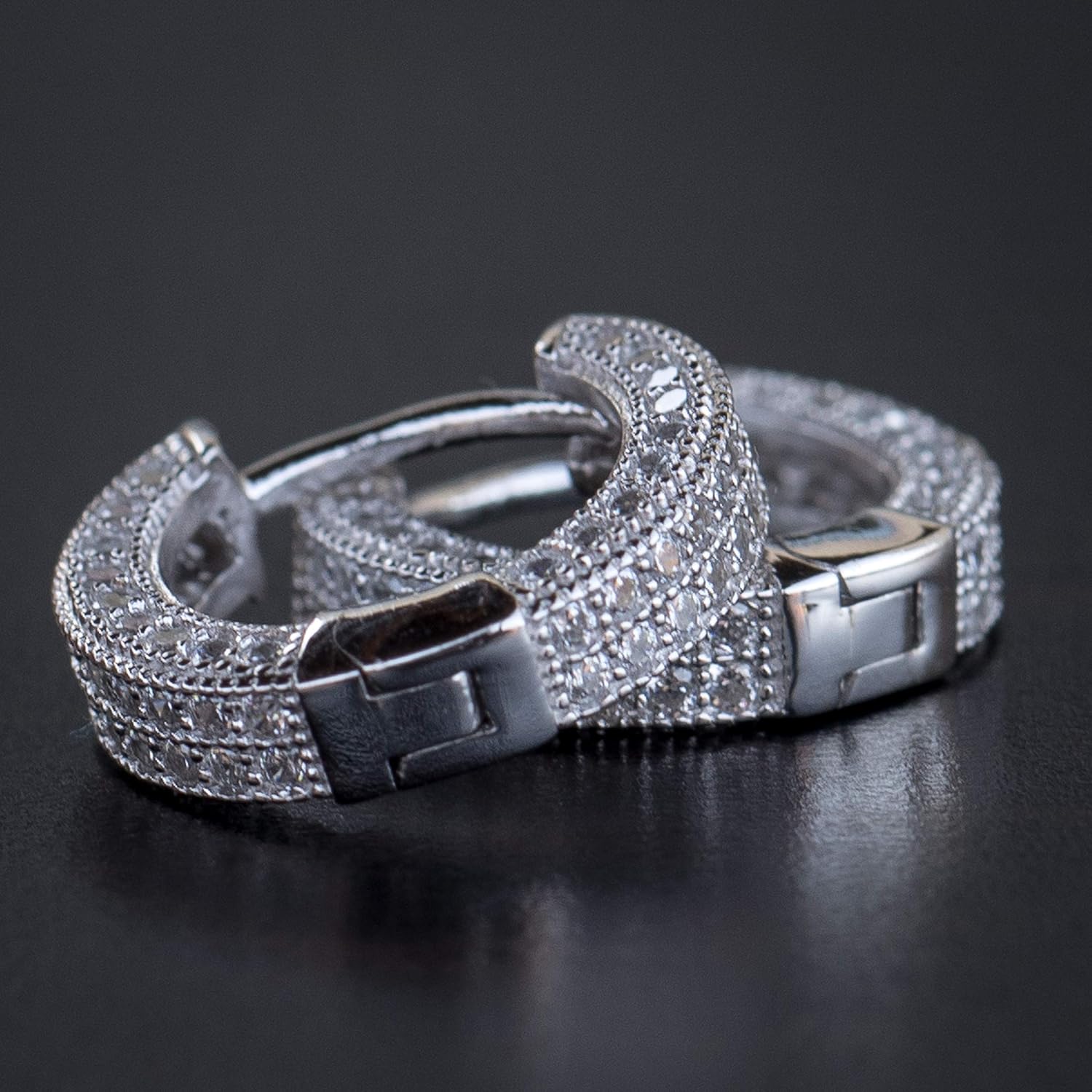 Small Iced CZ Bling Hoops with Cubic Zirconia 14K White Gold Plated 925 Sterling Silver Post Trendy Hip Hop 12mm Ice Out Huggie Hoop Earrings Jewelry Gifts for Men And Women