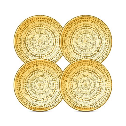 Amber Hobnail Dessert Plates Set 4 Pressed Glass 8 Inch