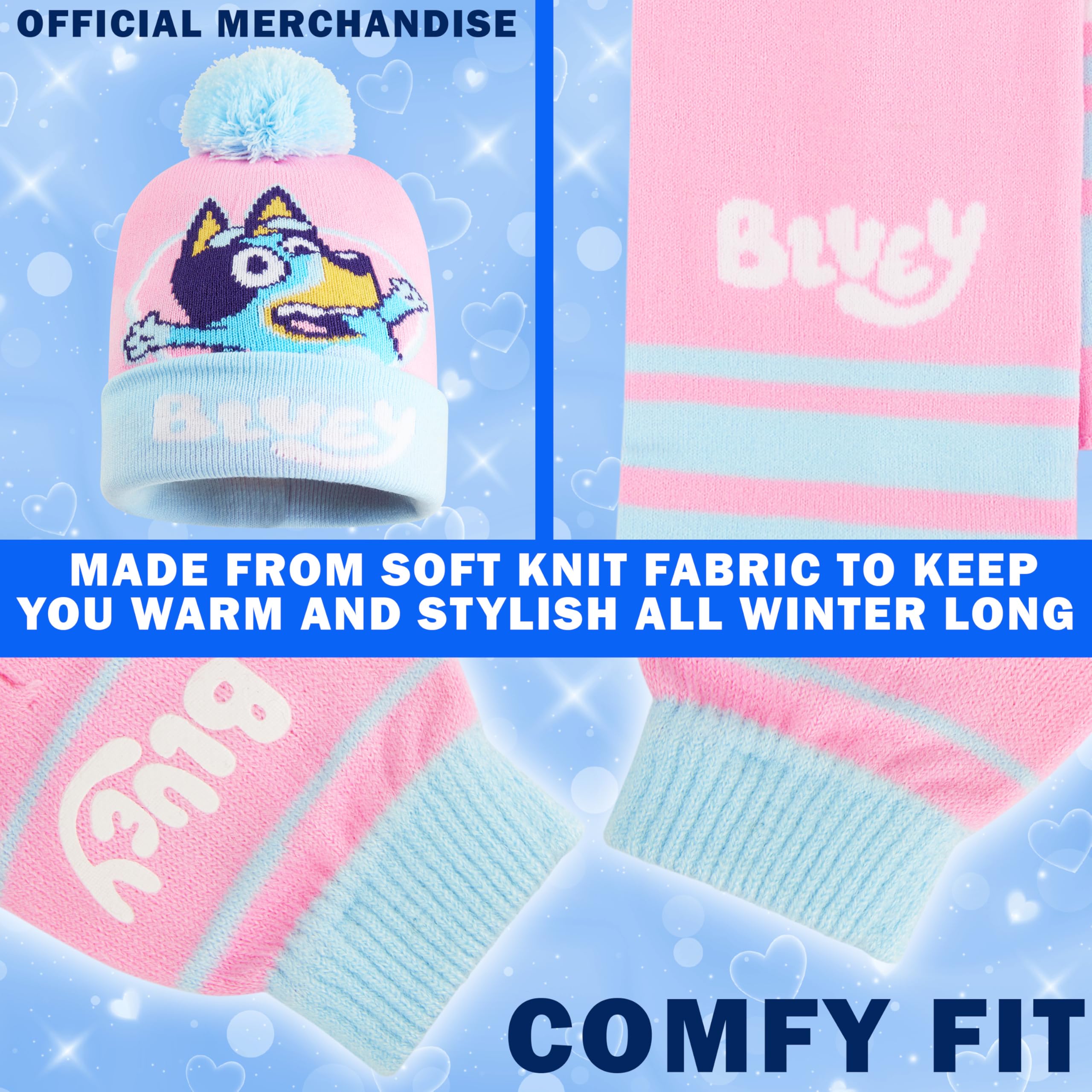 BlueY Winterset für Mädchen 3–6 Jahre, 2er- oder 3er-Set Weiche, Handschuhe und Schal, Hellblau Marineblau, Geschenkidee Kinder
