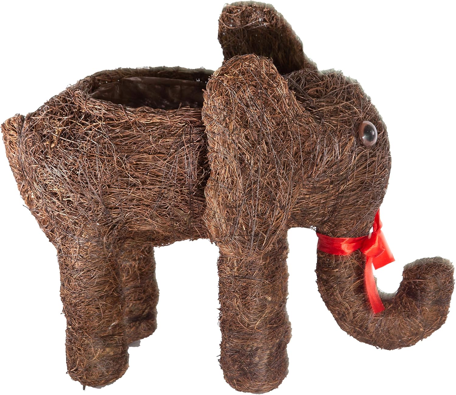 Gardener Select (RA3444 Straw Animal Planter - Decorative Indoor & Outdoor Straw Topiary Animal Shaped Planter Pot for Gardening (7 Inch, Elephant)