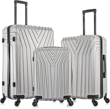 InUSA VASTY Luggage with Spinner Wheels | Durable Lightweight Hardshell SuitcaseTravel Sets with Handle and Trolley | 20in 24in 28in 3 Piece Luggage Set | Grey