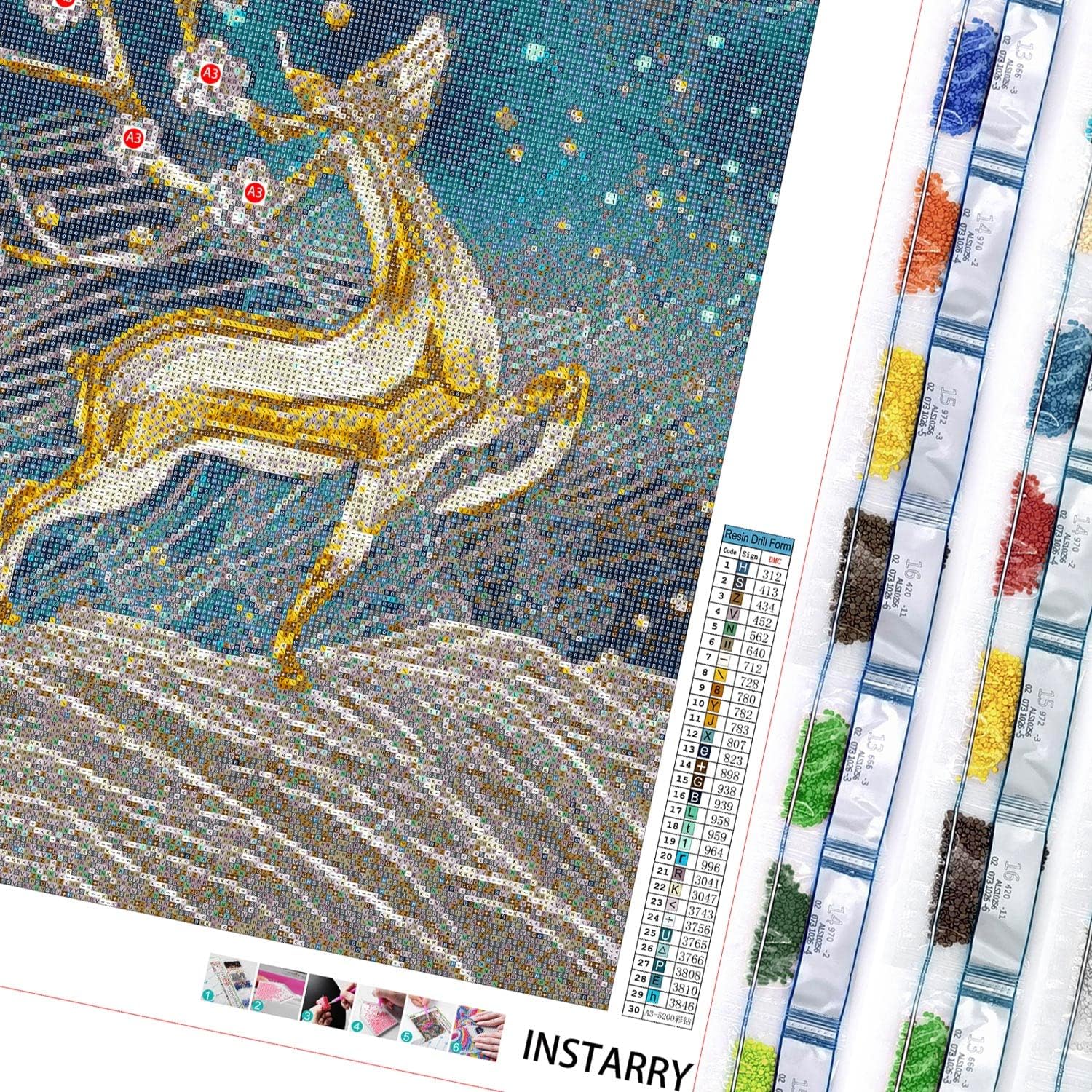 Instarry DIY 5D Diamond Painting Kits Full Drill Sika Deer Cross Stitch Embroidery Wall Decor for Bedroom Living Room 43.3x23.6 inch