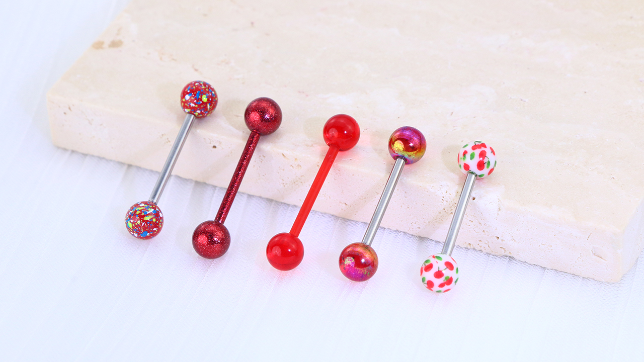 Piercing Per Lingua In Acciaio E Acrilico - 5 Pezzi Colorati - 14G - Foto 11