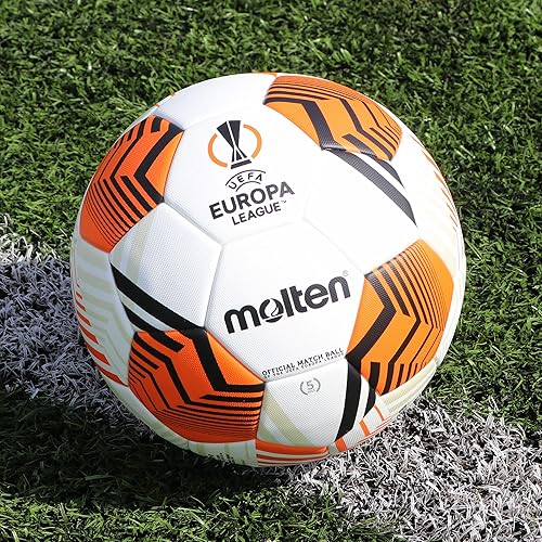 Miniatura 7 de Molten UEFA Europa League UEL - Balón de fútbol oficial UEL, color blanco/naranja/negro, modelo: 5000 'Match Ball', talla 5