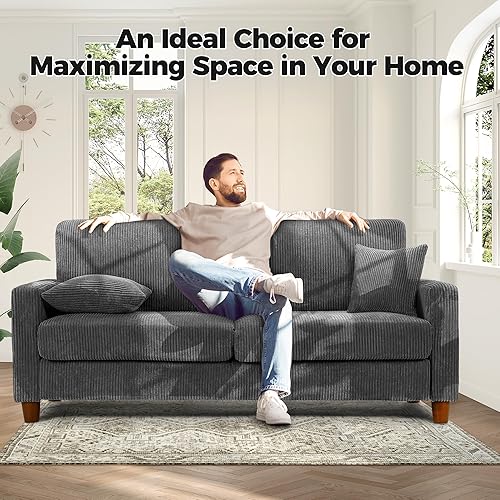 Miniatura 9 de Kidirect Sofá de pana de 70 pulgadas, sofá sin herramientas, cómodos sofás para sala de estar con asientos más profundos de 21 pulgadas, sofás de