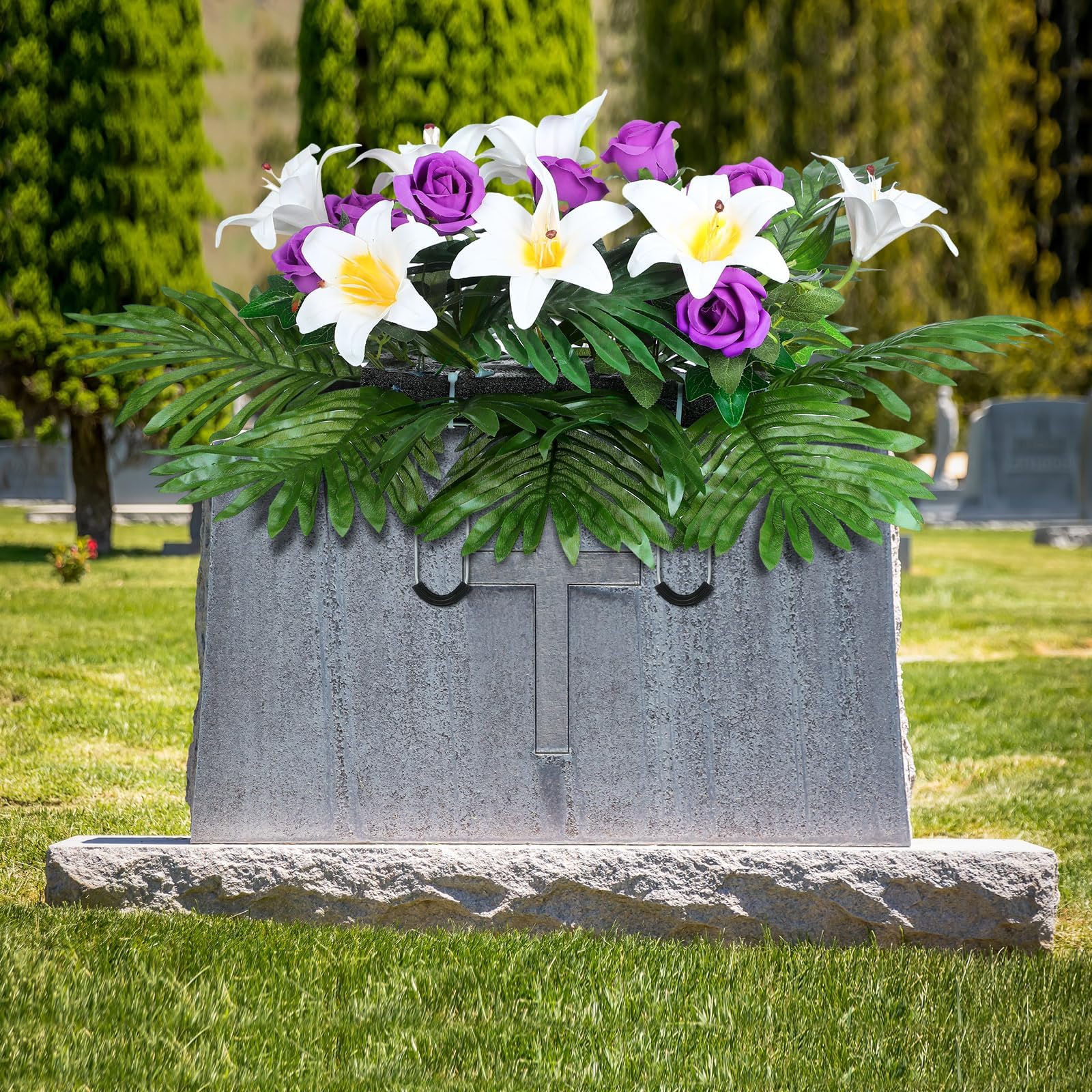 FineCheer Artificial Flowers for Headstone Faux Tombstone