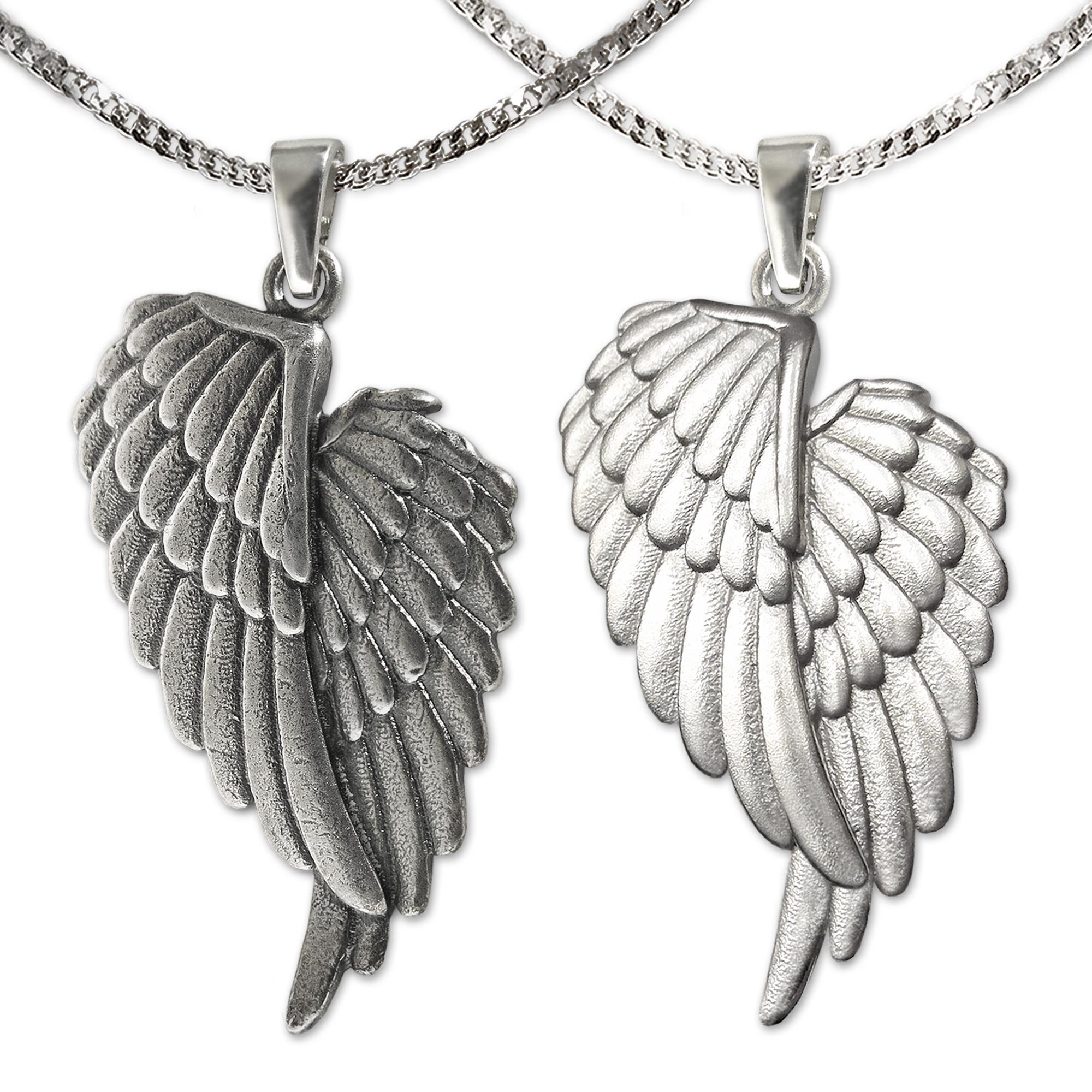 CLEVER SCHMUCK Flügel Halskette Partnerkette Engelsflügel Anhänger 30 mm Ketten Panzer je 50 cm Sterling Silber 925 Partnerschmuck im Etui anthrazit