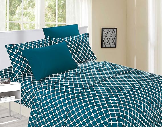 Elegant Comfort Luxury Softest and Coziest 6-Piece Bed Sheet Set, Wrinkle Resistant Milano Trellis Pattern-1500 Thread Count Egyptian Quality Microfiber Bedding Set, California King, Teal