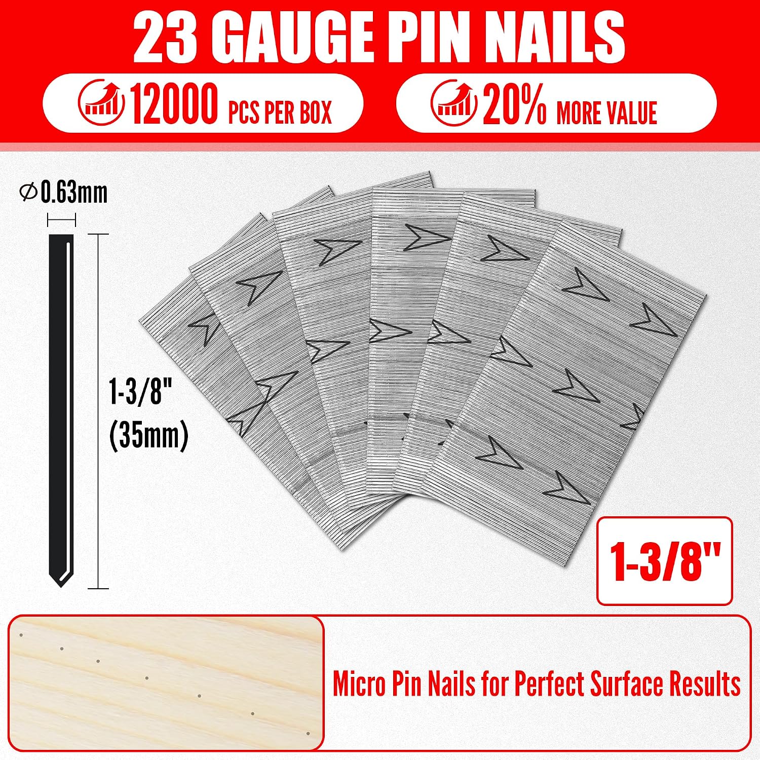 KEENTECH 23 Gauge Pin Nails,1-3/8" Headless Pin (12000 Pcs) for Pin Nailer