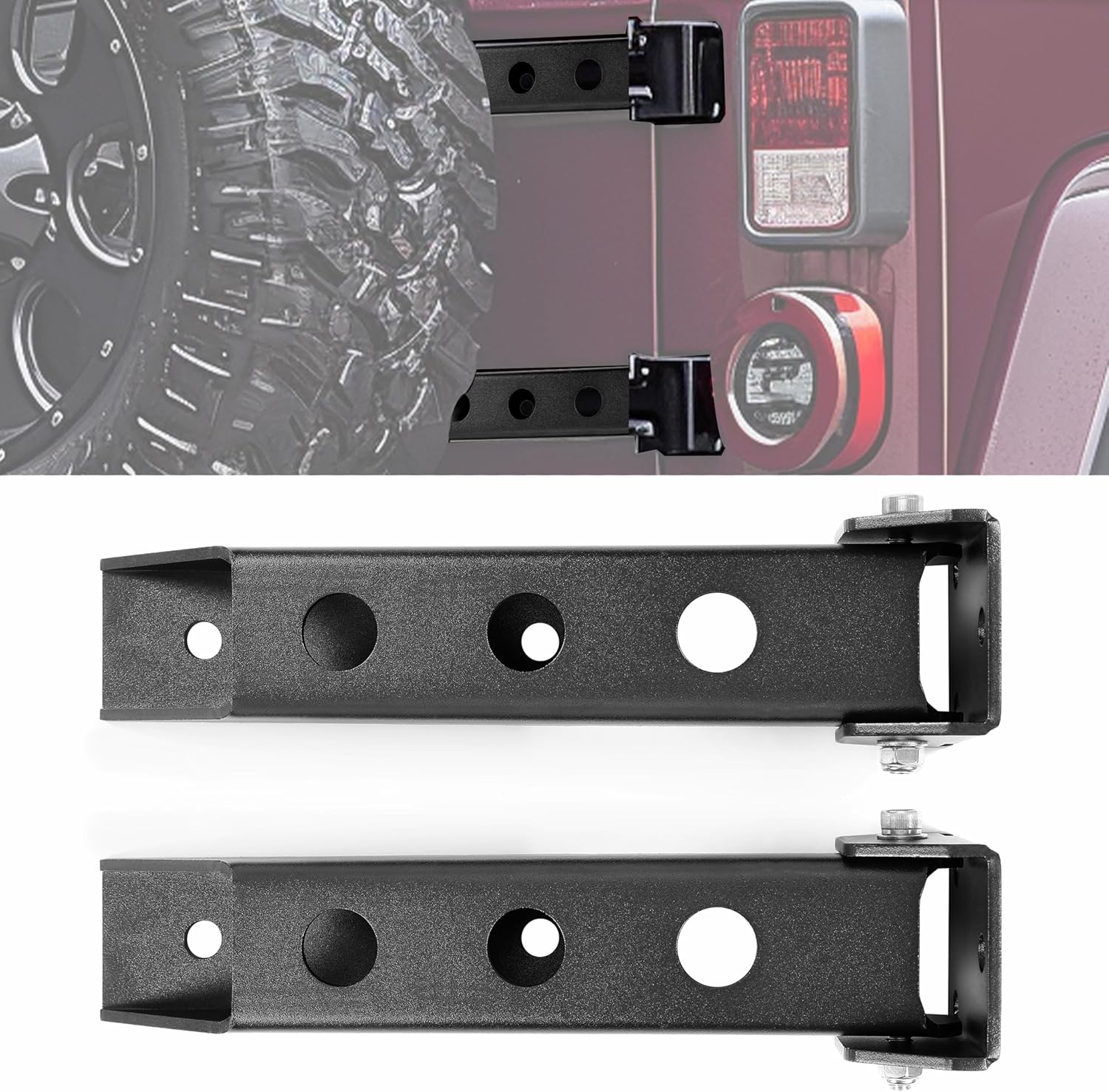 HECASA Tailgate Hinge Set - Jeep Wrangler JK JKU (2007-2018) - Black Powder Coated Steel - Heavy Duty Reinforced